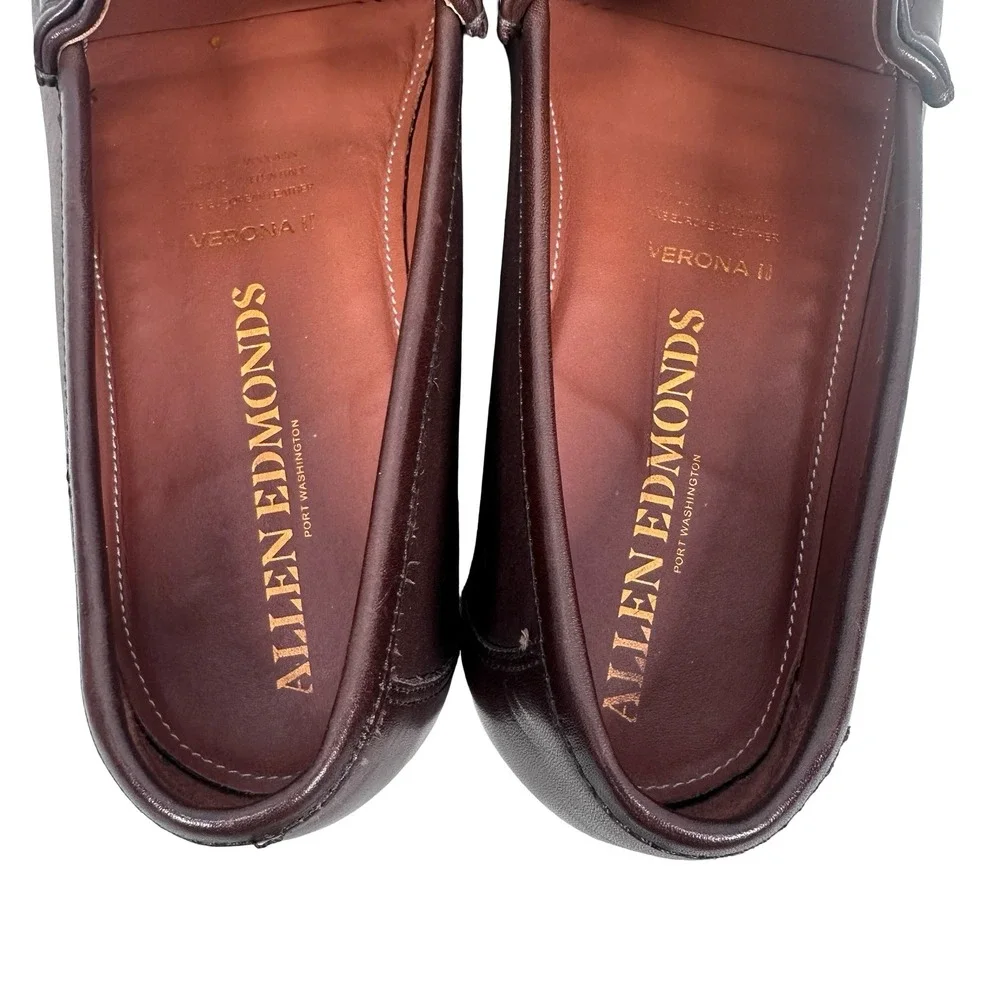Allen Edmonds Verona II Mens 10 D Dark Brown Leather Bit Loafers Made in Italy